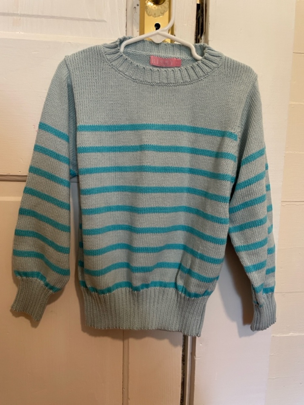 New Bisby Girls Stripe Cotton Sweater size 7 in Aqua - Picture 3 of 6